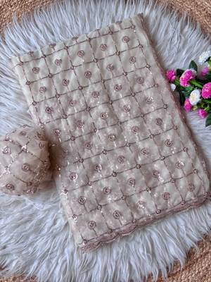 White Color Beads And Sequence Work Net Saree 3