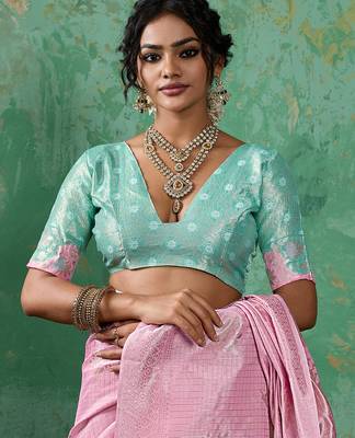 Pink woven linen cotton saree 5