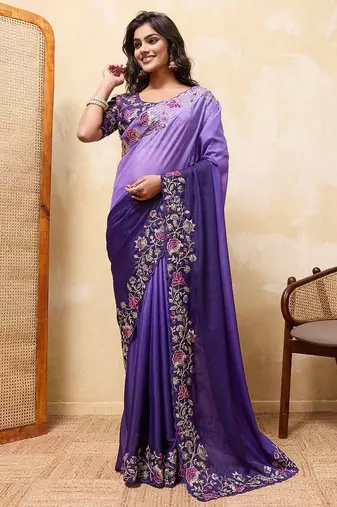 Elegant Purple Embroidered Saree for Women