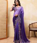 Elegant Purple Embroidered Saree for Women
