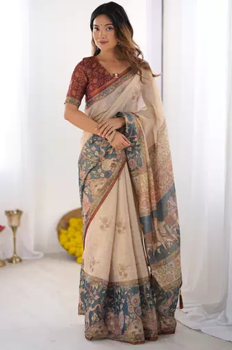 beige  ready to wear saree with  blouse