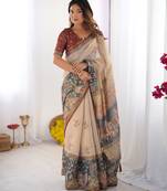 beige  ready to wear saree with  blouse