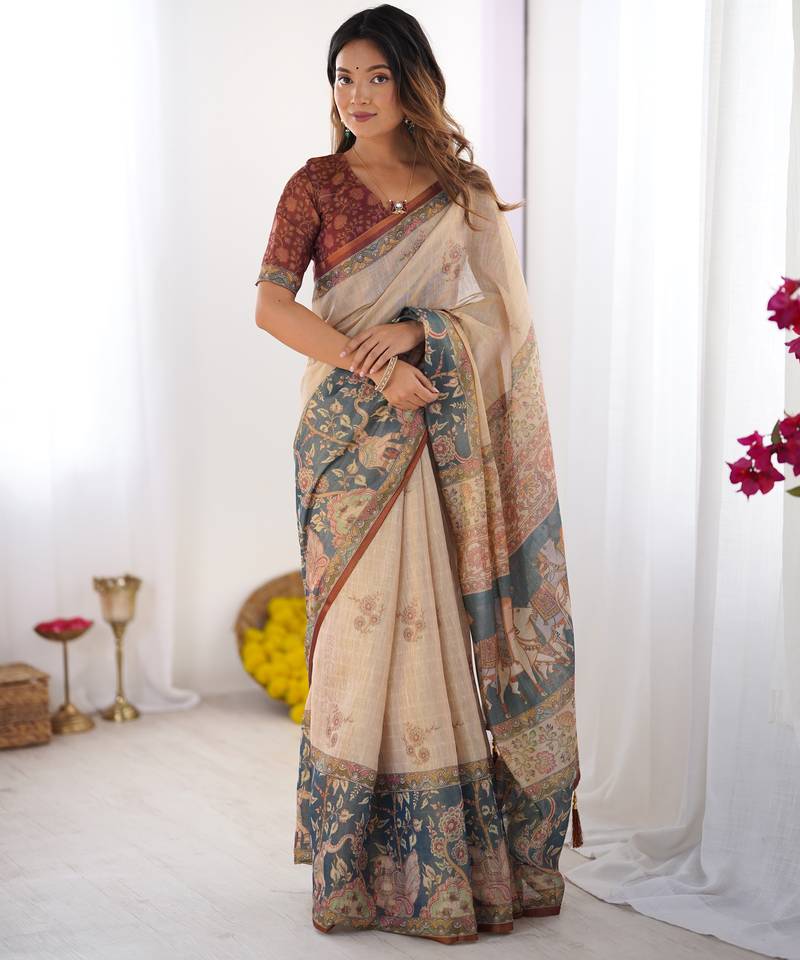 beige  ready to wear saree with  blouse