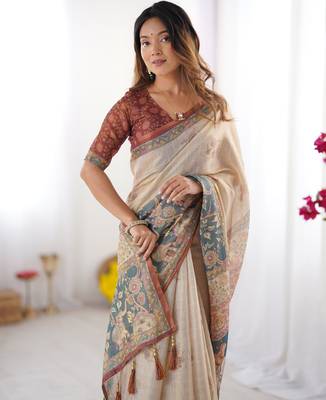 beige ready to wear saree with blouse 2
