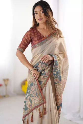 beige  ready to wear saree with  blouse