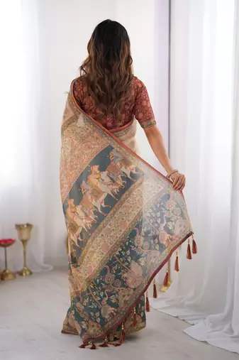 beige  ready to wear saree with  blouse