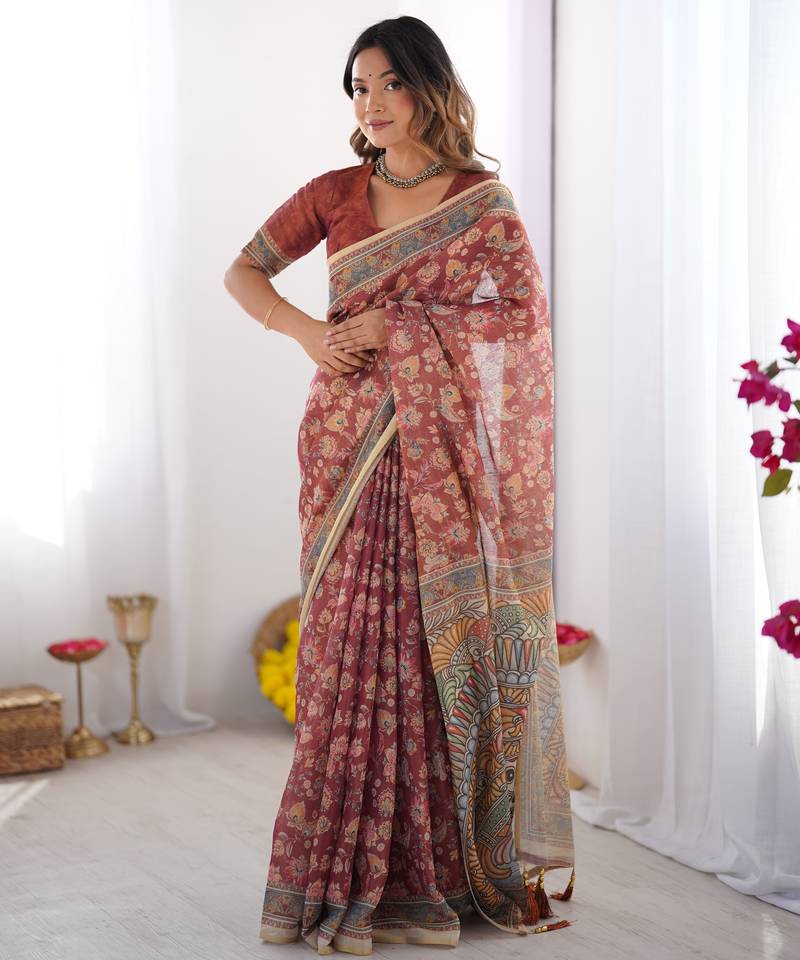 maroon  ready to wear saree with  blouse