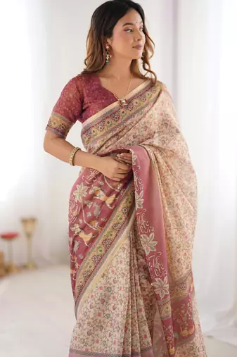 cream  ready to wear saree with  blouse