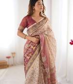 cream  ready to wear saree with  blouse