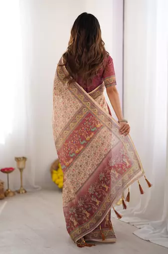 cream  ready to wear saree with  blouse