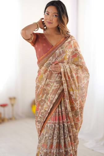 beige  ready to wear saree with  blouse