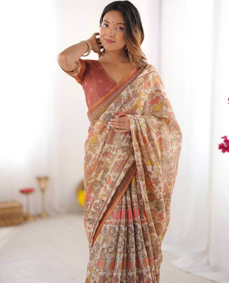 beige  ready to wear saree with  blouse