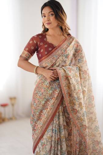 beige  ready to wear saree with  blouse