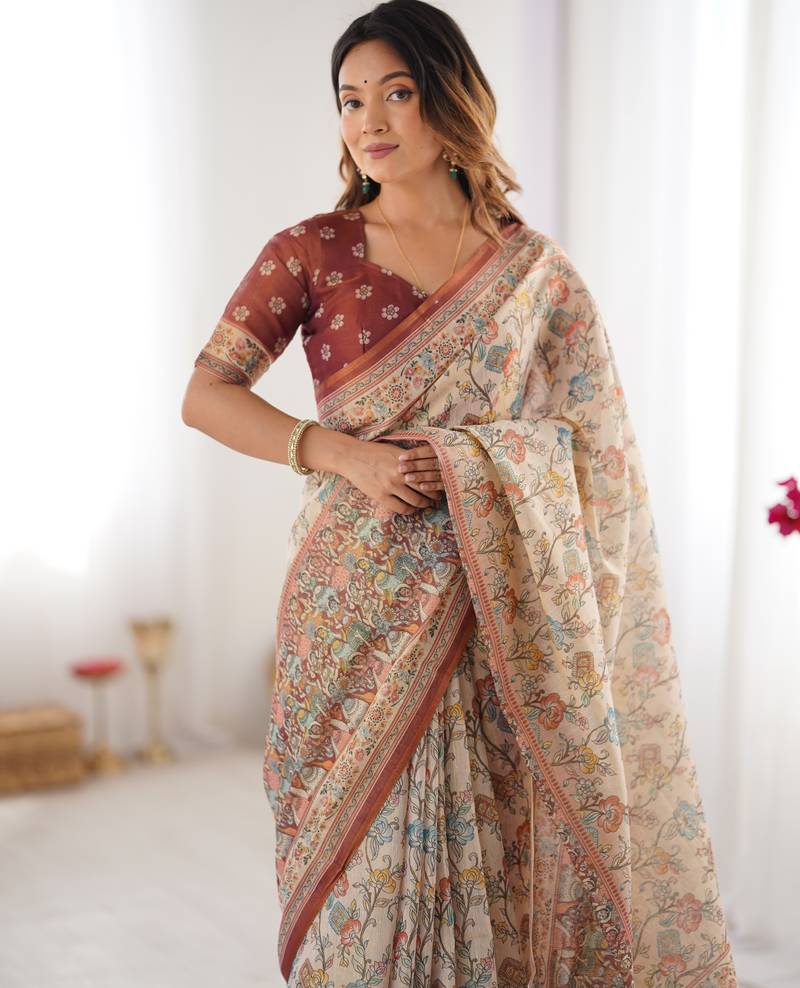 beige  ready to wear saree with  blouse