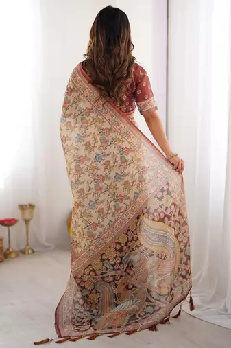 beige  ready to wear saree with  blouse