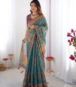 teal blue  ready to wear saree with  blouse