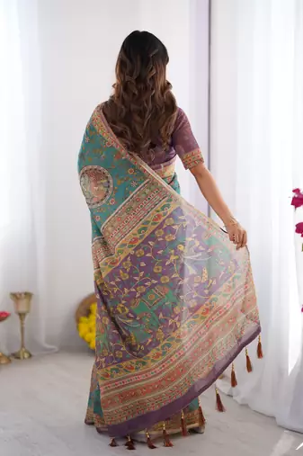 teal blue  ready to wear saree with  blouse