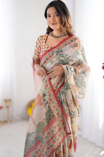 ivory  ready to wear saree with  blouse