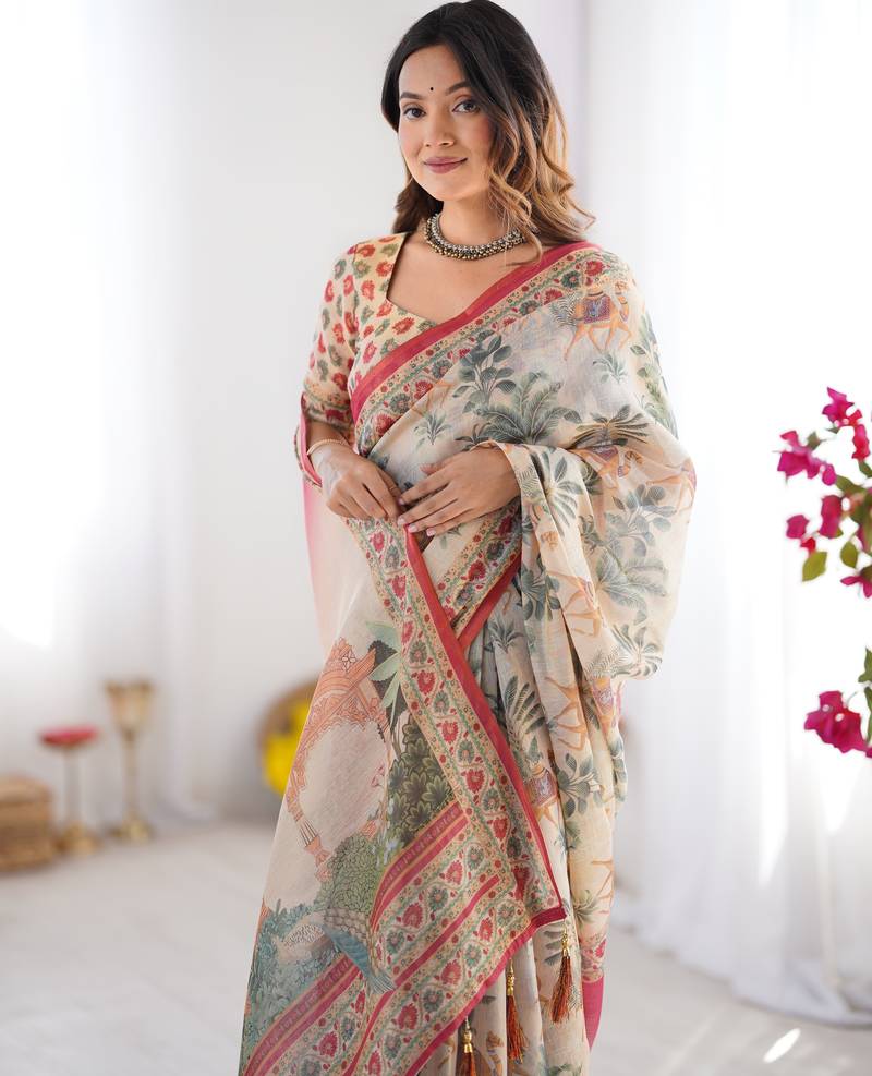 ivory  ready to wear saree with  blouse