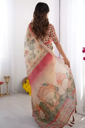 ivory  ready to wear saree with  blouse