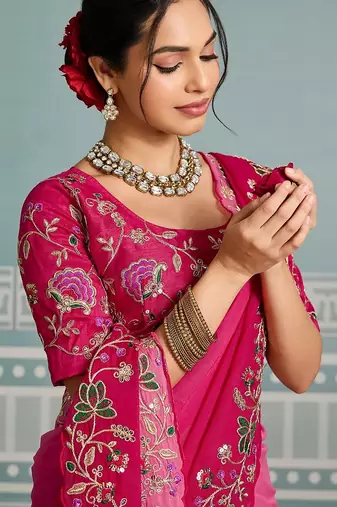 Elegant Pink Embroidered Saree for Women
