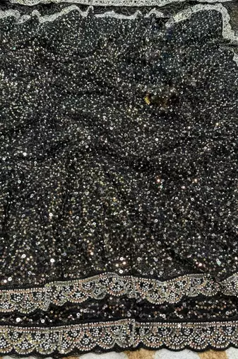 Black Color Beads And Thred  Work Net Saree