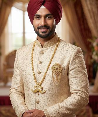   groom sherwani necklace moti mala layered for wedding | groom mala with brooch set 6