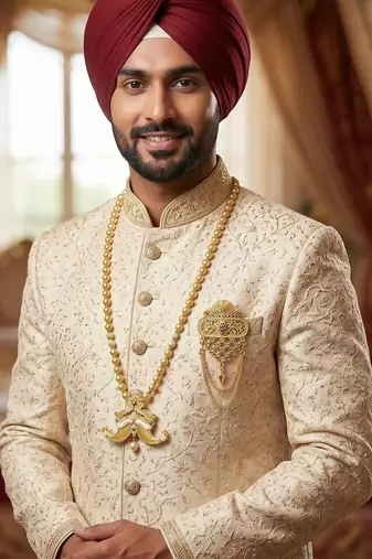   groom sherwani necklace moti mala layered for wedding | groom mala with brooch set