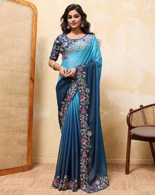 Elegant Sky Blue Embroidered Saree for Women 1