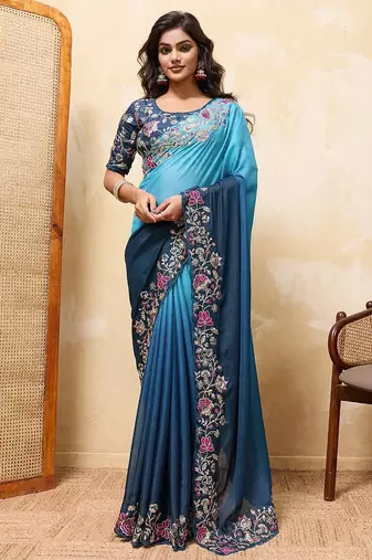 Elegant Sky Blue Embroidered Saree for Women