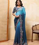 Elegant Sky Blue Embroidered Saree for Women