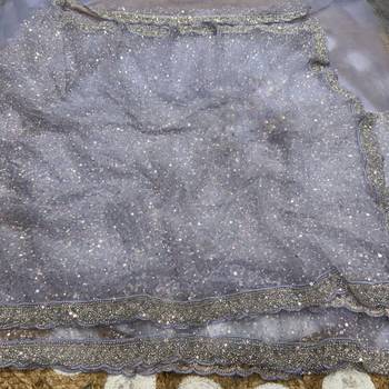 Lavender Color Beads And Thred  Work Net Saree 3