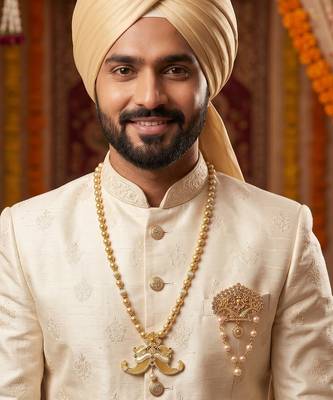   groom sherwani necklace moti mala layered for wedding | groom mala with brooch set 6