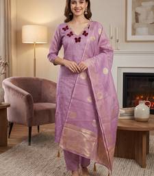Elegant butterfly embroidered kasa silk dress material set with silk dupatta