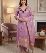 Elegant butterfly embroidered kasa silk dress material set with silk dupatta