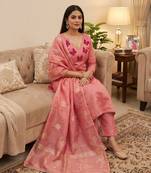 Elegant butterfly embroidered kasa silk dress material set with silk dupatta