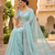 Sky Blue Color Beads And Thred  Work Net Saree