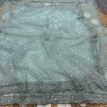 Sky Blue Color Beads And Thred  Work Net Saree 3