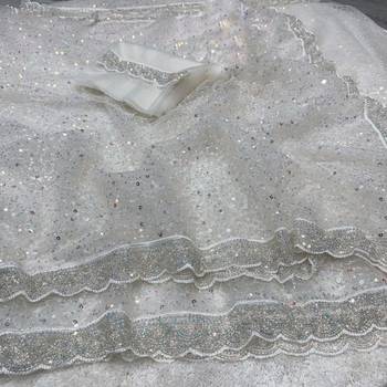 White Color Beads And Thred  Work Net Saree 3