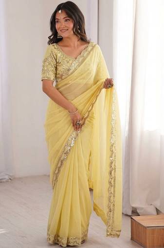 Elegant Yellow Embellished Saree for Women