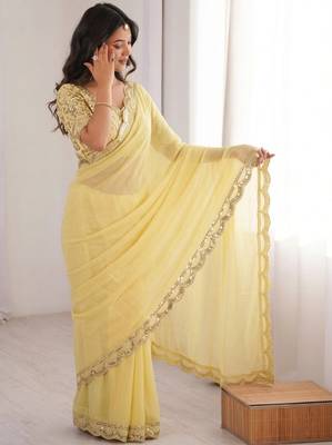 Elegant Yellow Embellished Saree for Women 2