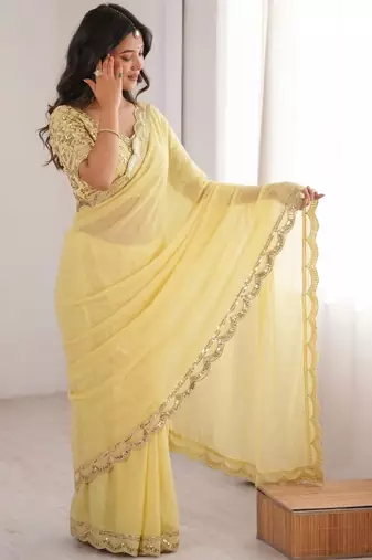 Elegant Yellow Embellished Saree for Women