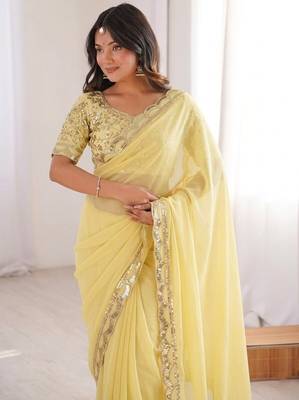Elegant Yellow Embellished Saree for Women 4