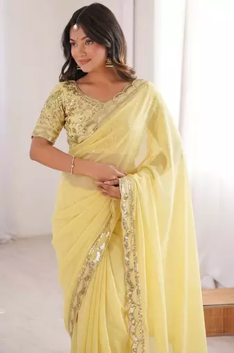 Elegant Yellow Embellished Saree for Women