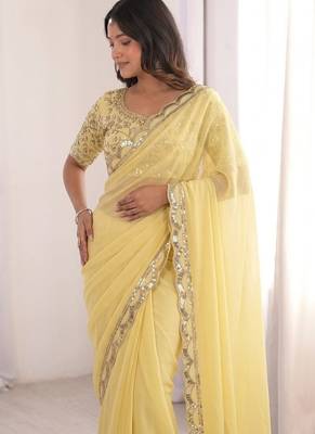 Elegant Yellow Embellished Saree for Women 5