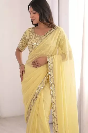 Elegant Yellow Embellished Saree for Women