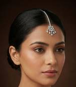 Silver plated cubic zirconia floral maang tikka