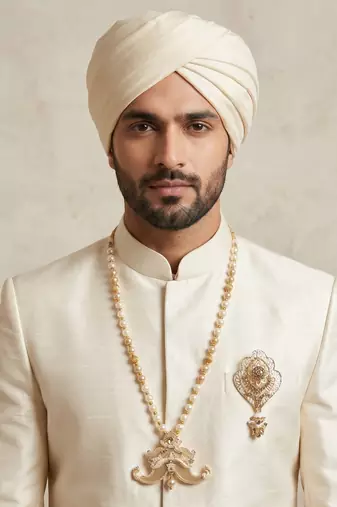  groom sherwani necklace layered moti mala for wedding | groom mala with brooch set