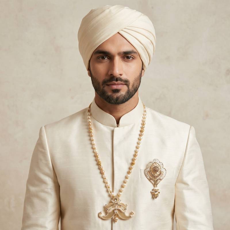   groom sherwani necklace layered moti mala for wedding | groom mala with brooch set
