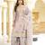 Grey chinon stitched top with stitched chinon bottom and chinon dupatta full sleeve embroidered straight kurta